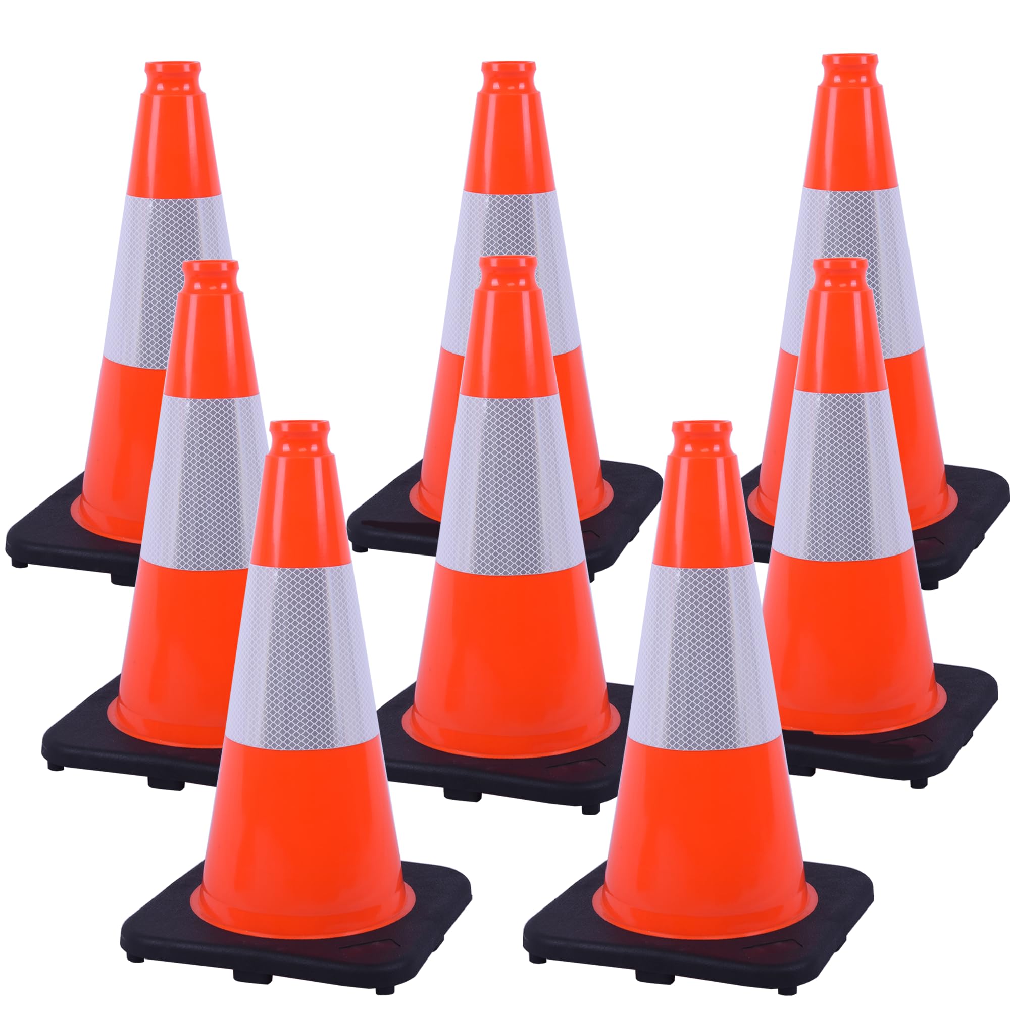 OrangeStar 8Pack 18" Orange Traffic Safety Cones, PVC Parking Cone Construction Cones w/Reflective Collar Heavy Duty Rubber Base for Driving Practice, Parking Lots and Roadwork