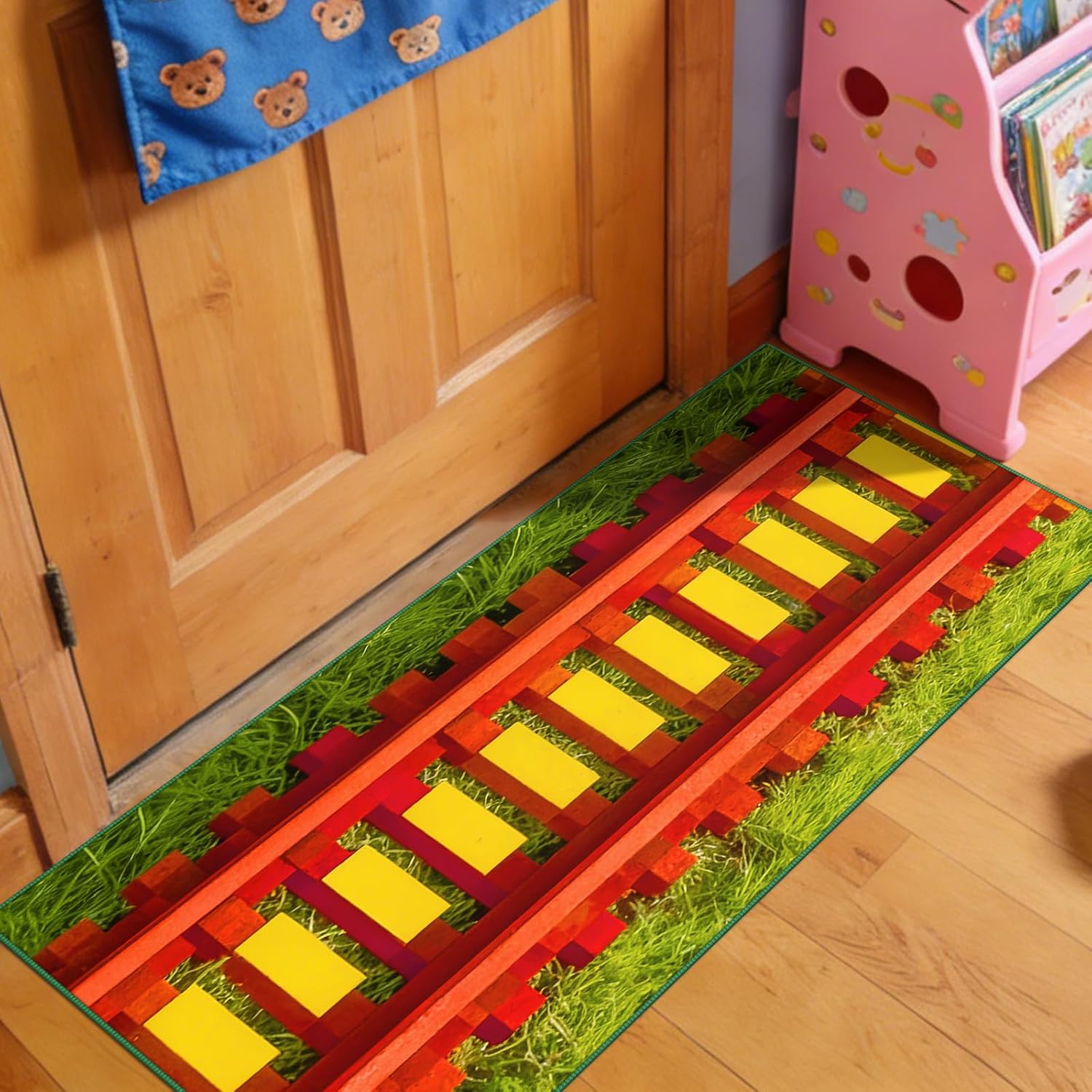 Washable Corridor Runner Rug, Activator Rail, Detector Rail, Powered Rail Rug, Non-Slip Hallway Rug with Upgrade Rubber Backing, Stain Resistant Faux Wool Distressed Carpet (Red Rail, 47.2" x 23.6")