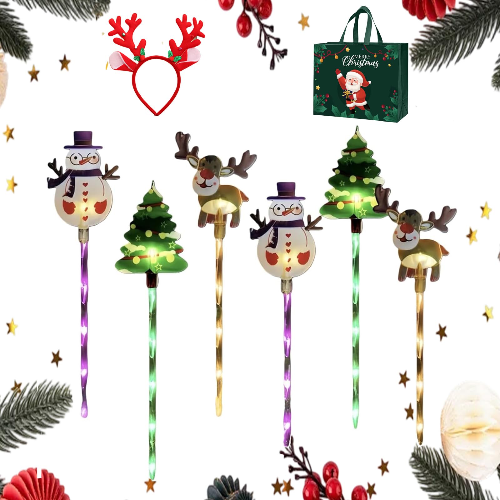 Nnbwlmaee #01 6-Pack Of Moving Christmas Lights, Waterproof Solar Reindeer Power Christmas Tree Yard Stakes, Ground Lamp Solars Led Night, Can Design For Patio, Lawn & Pathway, Easy To Install, Durable (,Solar)