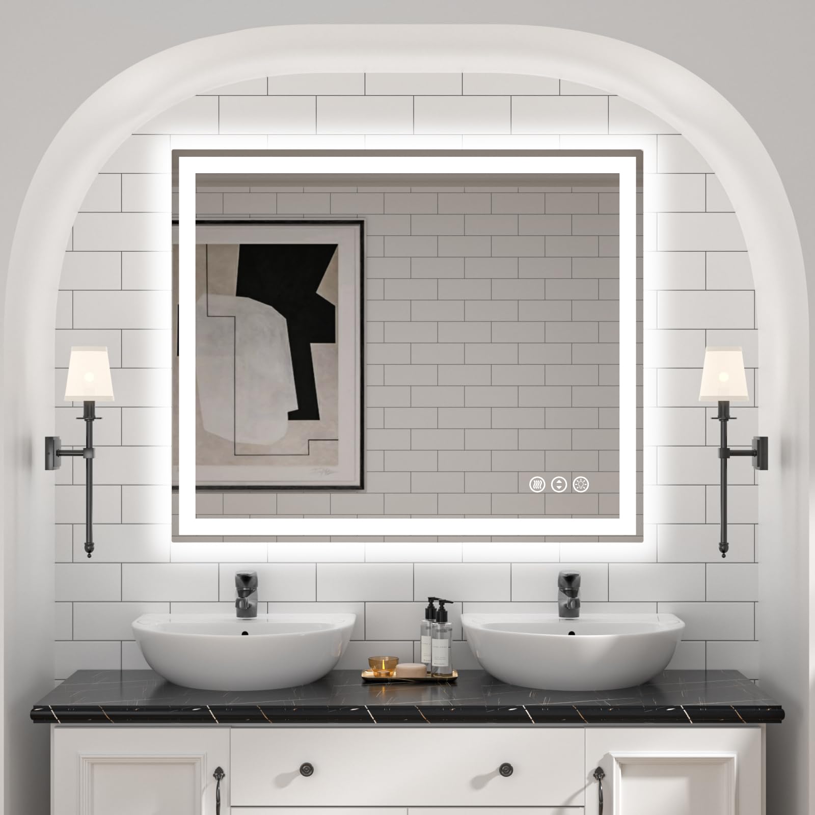 LED Bathroom Mirror, 48"X40" with Front and Backlit, Anti-Fog, Bathroom Vanity Mirror with Memory Function, Stepless Dimmable Lighted Bathroom Mirror, Tempered Glass (Horizontal/Vertical)