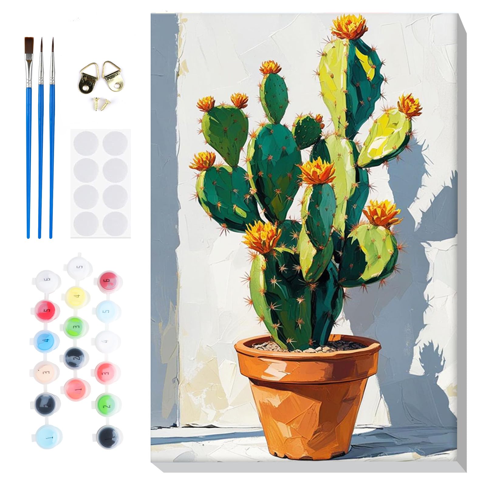 Lxmsja Paint by Numbers Cactus for Adults Beginners with Frame, Painting by Numbers Potted Plant on Canvas, DIY Acrylic Painting Art and Crafts Kit Gifts for Home Wall Decor, 8x12inch