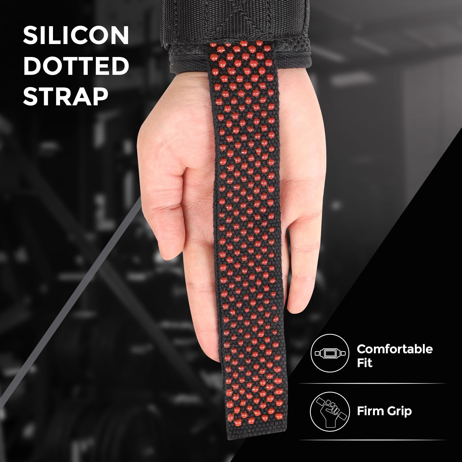 XTRIM Silicon Coated Weightlifting Strap with Wrist Support for Weight Training, Gym Workout, Bodybuilding, Strength Training (Red, Set of 2) 2