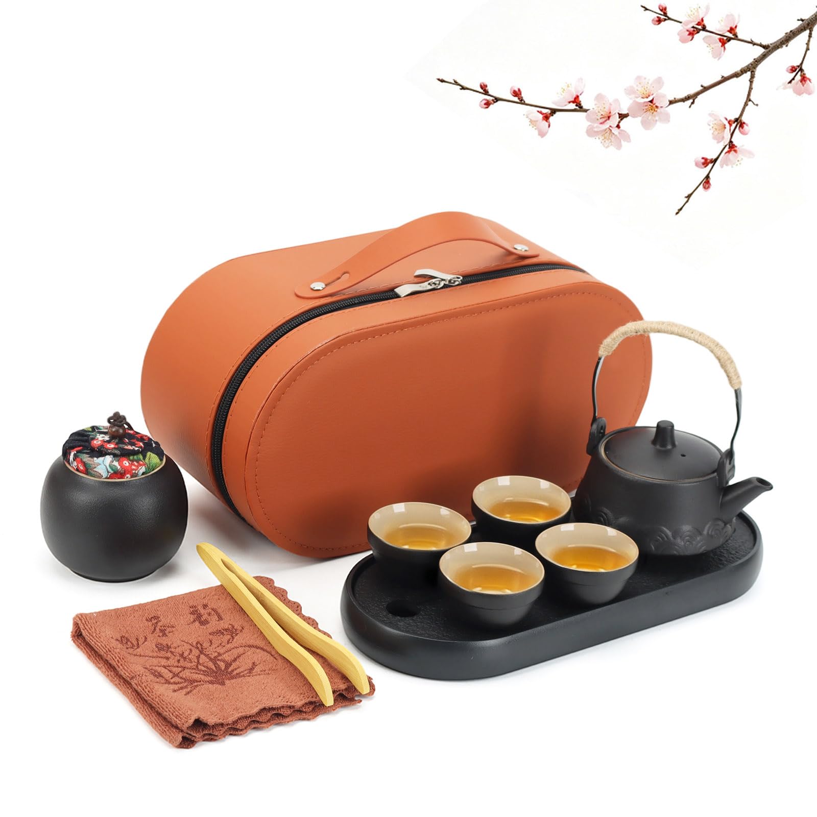 Service à thé chinois Gongfu pour 4 personnes, 10 pièces de service à thé japonais en porcelaine de 230 ml, 4 tasses en céramique de 45 ml, beau service à thé traditionnel en porcelaine pour cadeaux