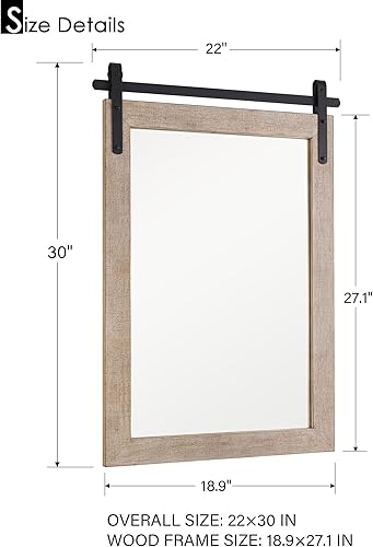 Miniatura 7 de Espejo de pared negro estilo puerta de granero, espejo rectangular con marco de madera maciza, espejo rústico montado en la pared para baño,