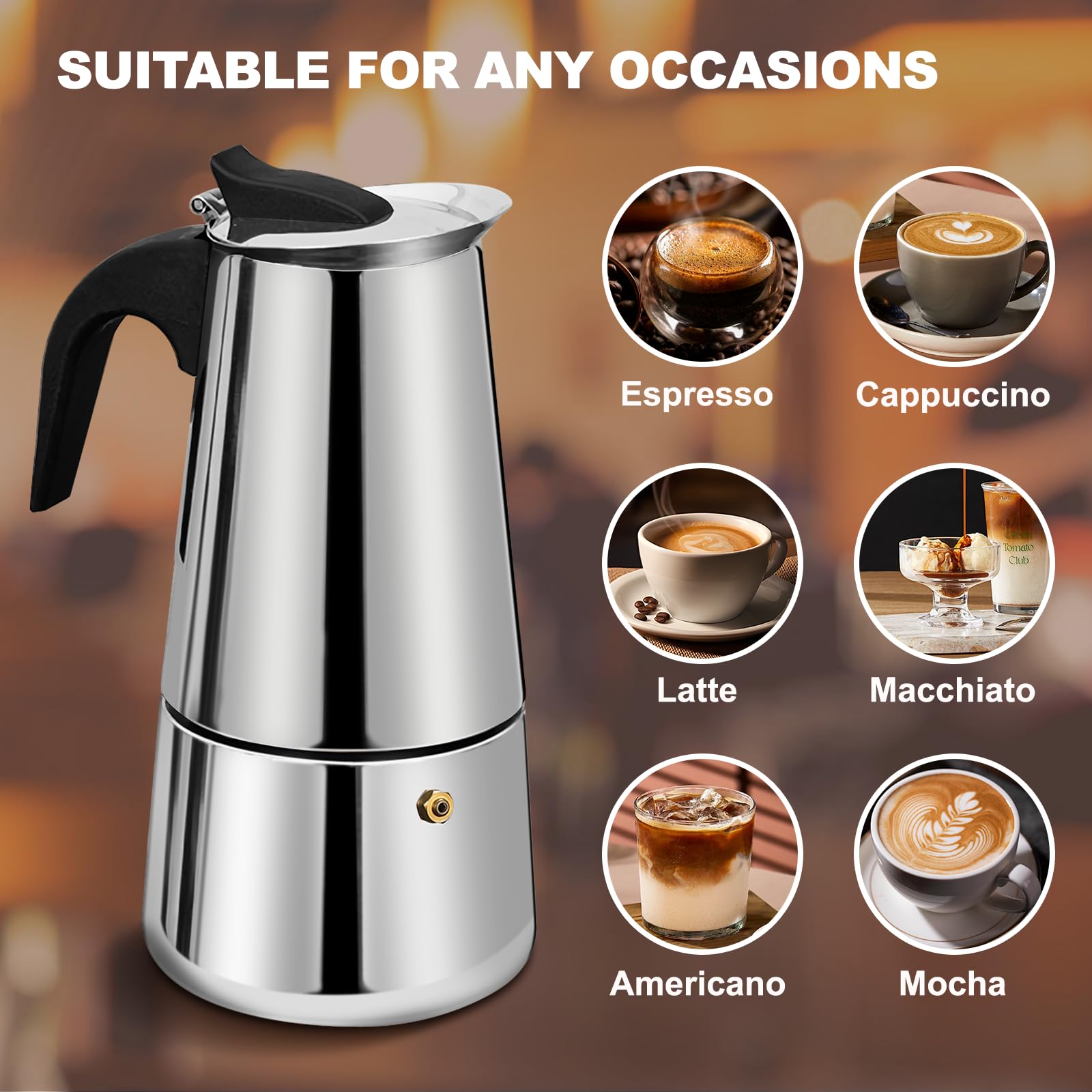 Cafetera Espresso de 9 Taza de Acero Inoxidable Moka Pot Cafetera Espresso Percoladora Cafetera Italiana Capaz Cafetera Moka Cafe Classic Maker Para el Hogar y Camping 450ml 15oz