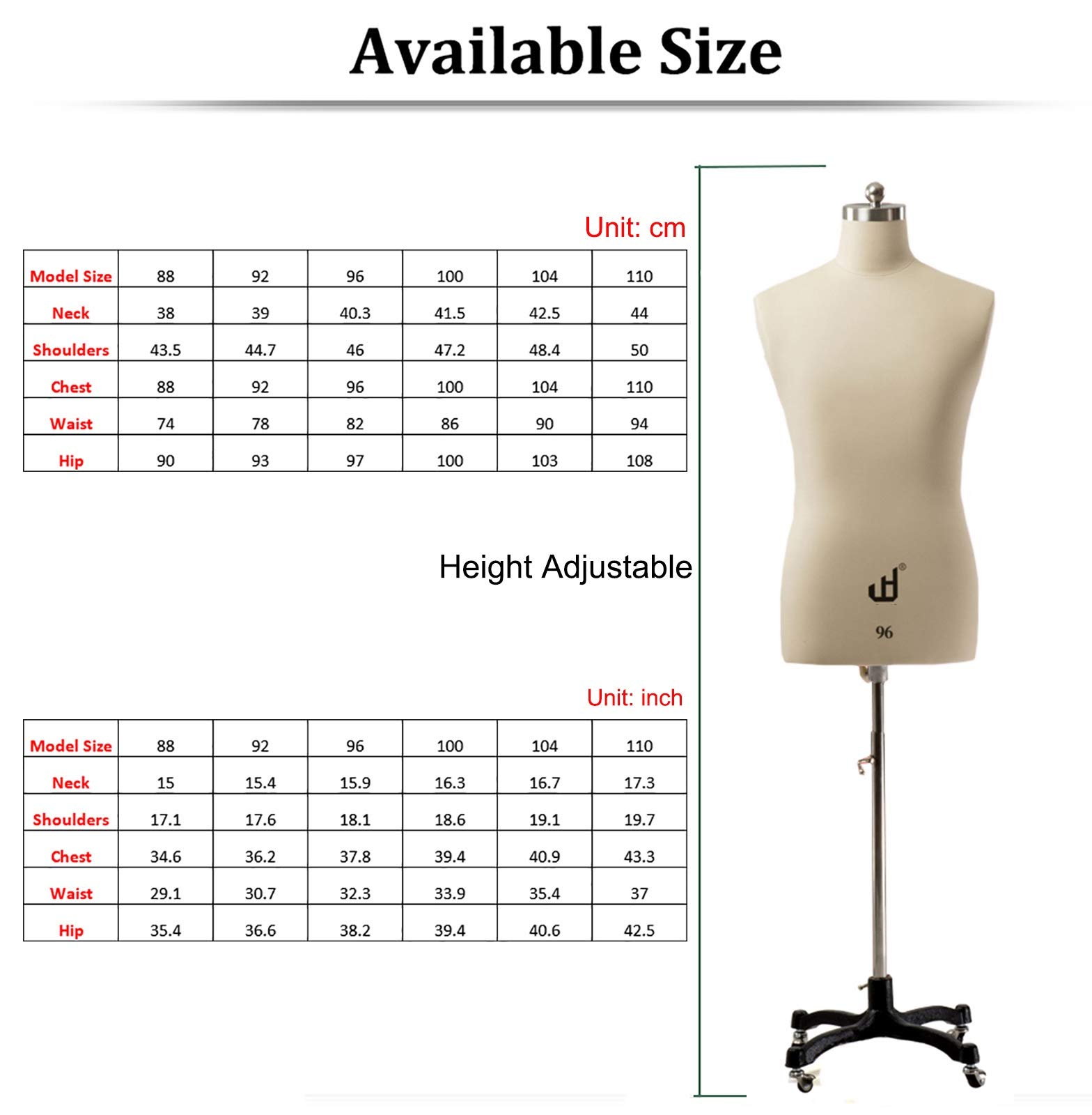 Manekin wystawowy męski Roll Male szycie Mannequin Pinnable, krawiecki, tors dla profesjonalnych projektantów/uczniów, łatwy montaż (rozmiar: Model 88)