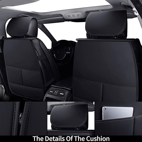 Miniatura 3 de INCH EMPIRE Juego de 5 fundas de asiento universal para la mayoría de sedanes todoterreno camionetas protector de asiento de cuero sintético Negro,