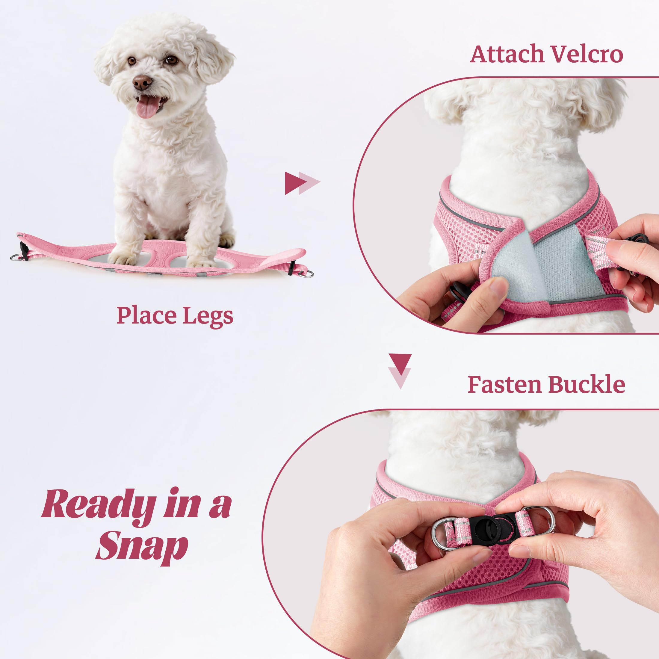 YIMEIS Juego de arnés y Correa para Mascotas, antitirones, de Malla, Suave, Chaleco, Reflectante, Ajustable, para Perros de Todos los tamaños, Cachorros y Gatos, M, Rosa