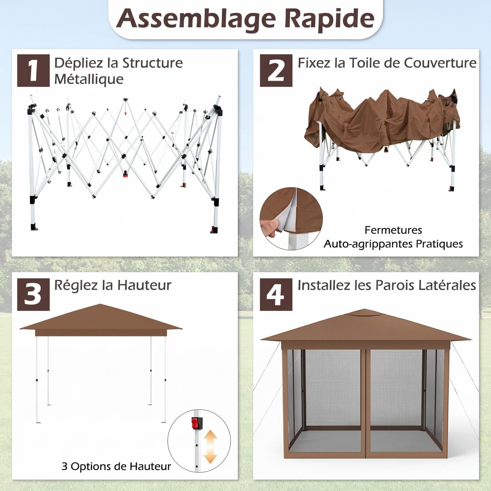 RELAX4LIFE Tonnelle Pliante 3x3 avec Moustiquaires, Tonnelle de Jardin Exterieur Pop-up Facile à Monter, Protection Solaire, Cadre Métallique, Sac de Transport, Pavillon de Jardin pour Terrasse