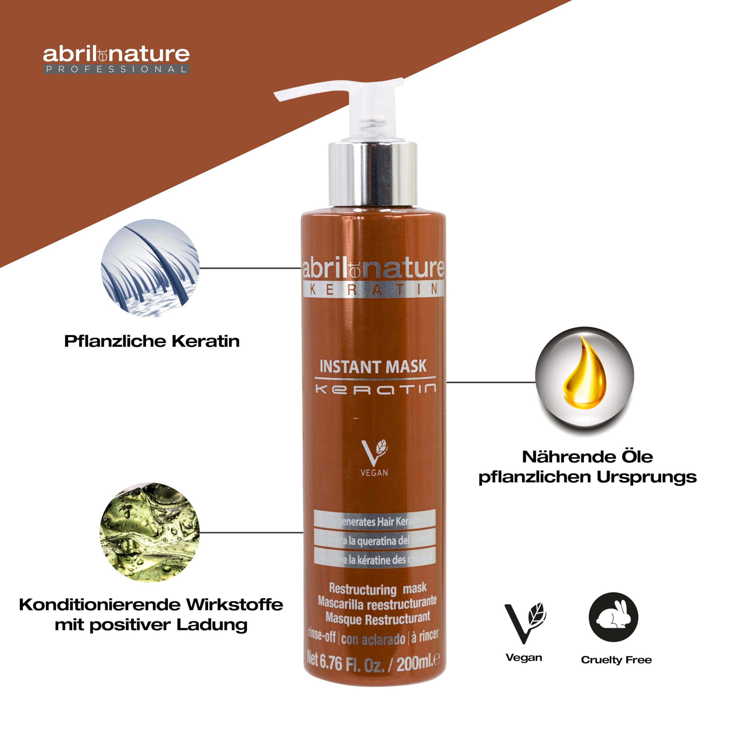 abril et nature - Ultra-schnelle Keratin-Haarmaske - Nährt, stärkt und regeneriert die Haarfaser - Repariert geschädigtes und brüchiges Haar - Sorgt für weiches und glänzendes Aussehen - 1000 ml