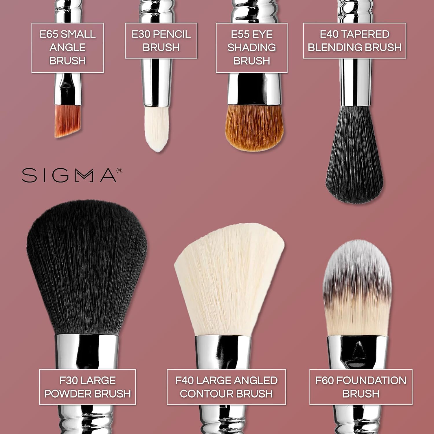 Sigma Beauty Make Me Classy - Juego De 7 Brochas De Maquillaje De Viaje - Juego De Brochas Portátiles Para Base, Polvo, Contorno, Maquillaje De Ojos, Rubor Y Más - Brochas De Maquillaje Para Viajes