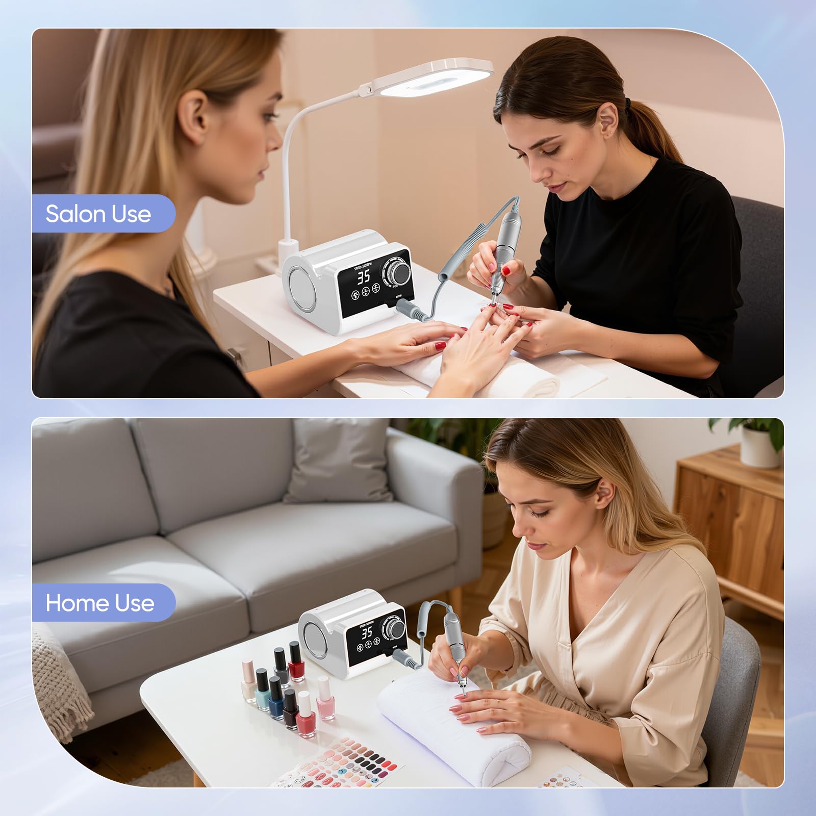 Profesjonalna elektryczna frezarka do paznokci, 35 000 obr./min, zestaw do manicure, pedicure z 6 frezami, wyświetlacz LED do paznokci żelowych i akrylowych, do użytku domowego i salonów paznokci