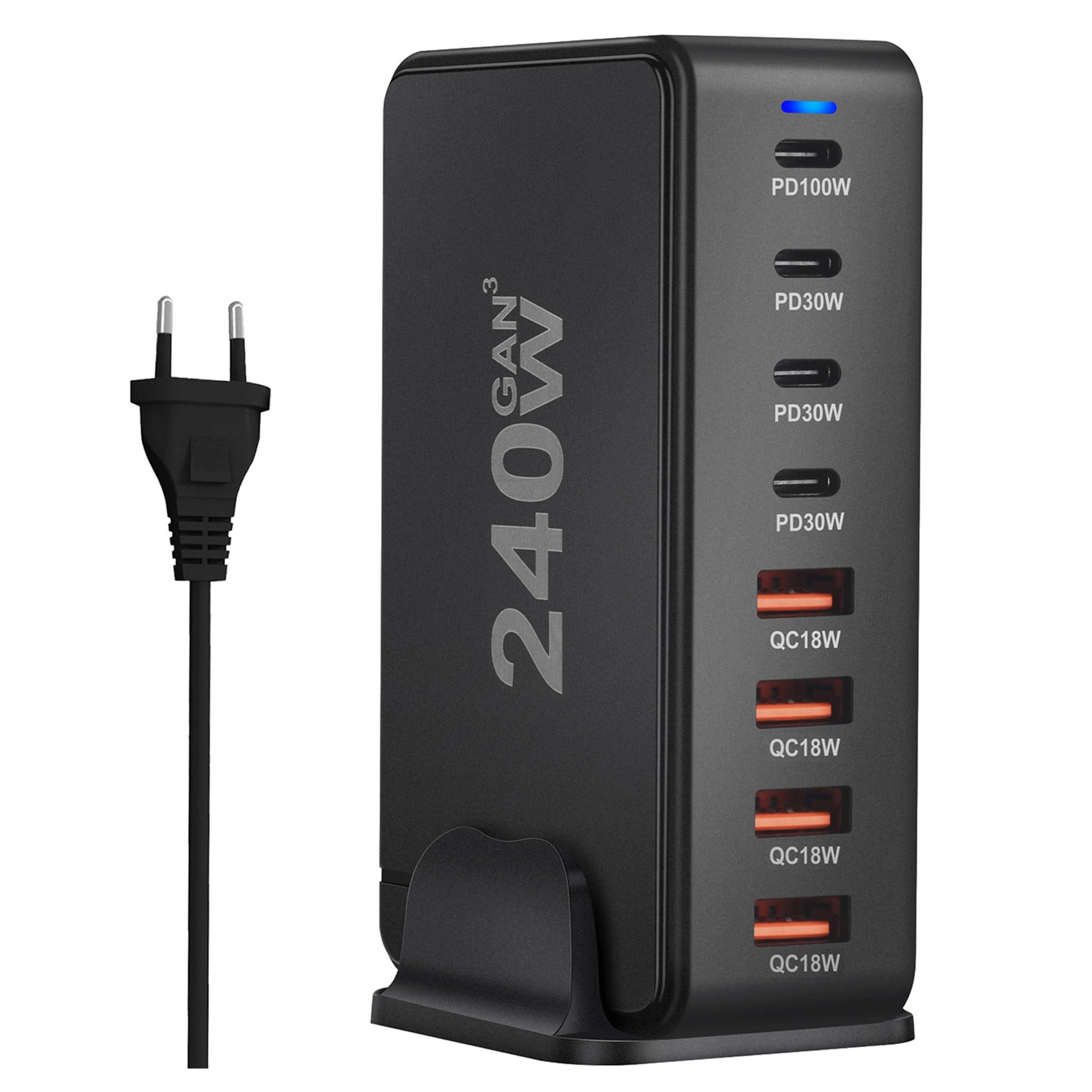 Caricabatterie 8 in 1 USB C 240 W, 8 porte USB C, PD QC PPS Ricarica rapida indipendente, caricabatterie rapido compatibile con MacBook Air, iPhone, iPad Pro, Google Pixel, Galaxy M35, realme, OnePlus