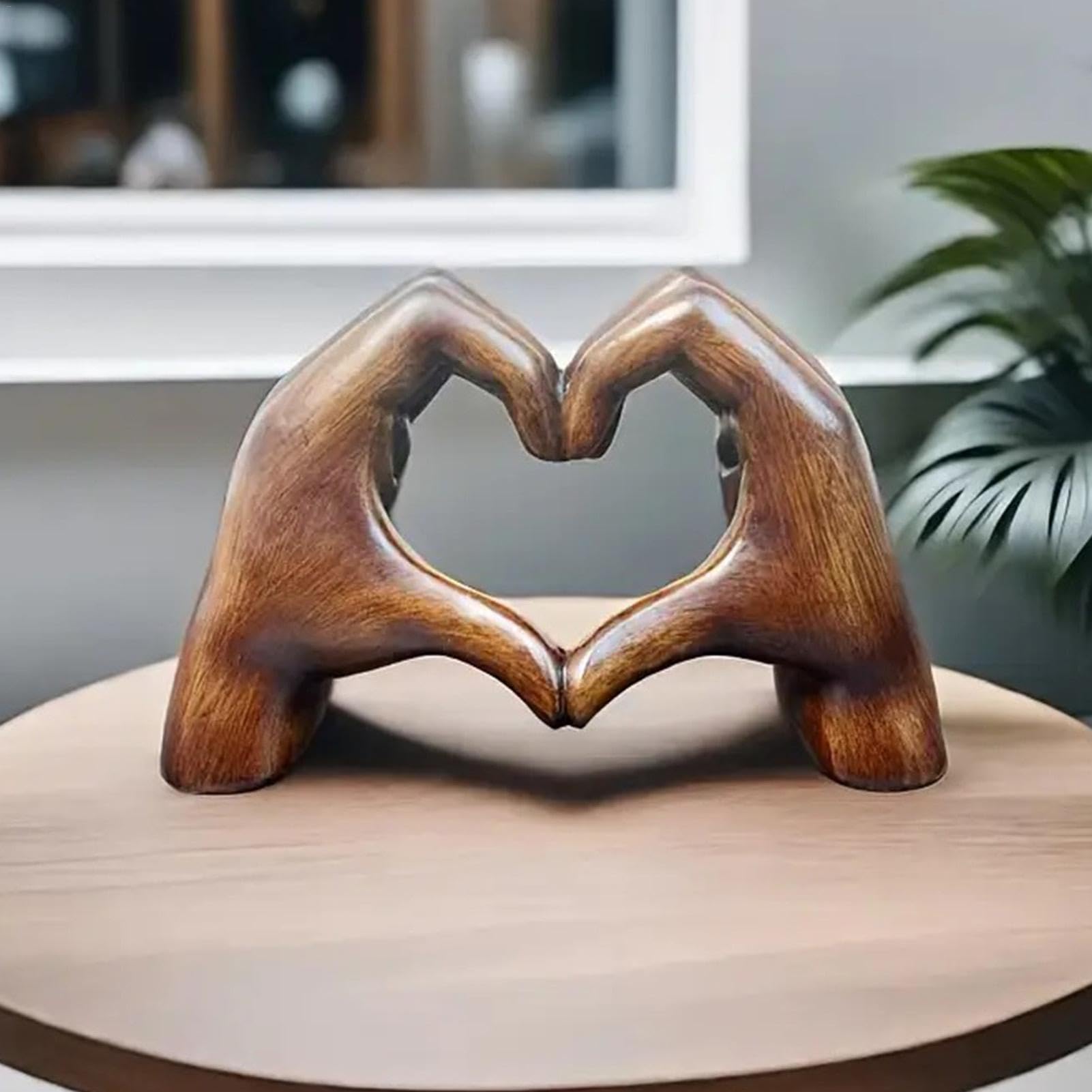 Heart Hands Ornament Wood | Wood Grain Effect Heart Hands Sculpture Decor | Love Gesture Sculpture | Desktop Decoration