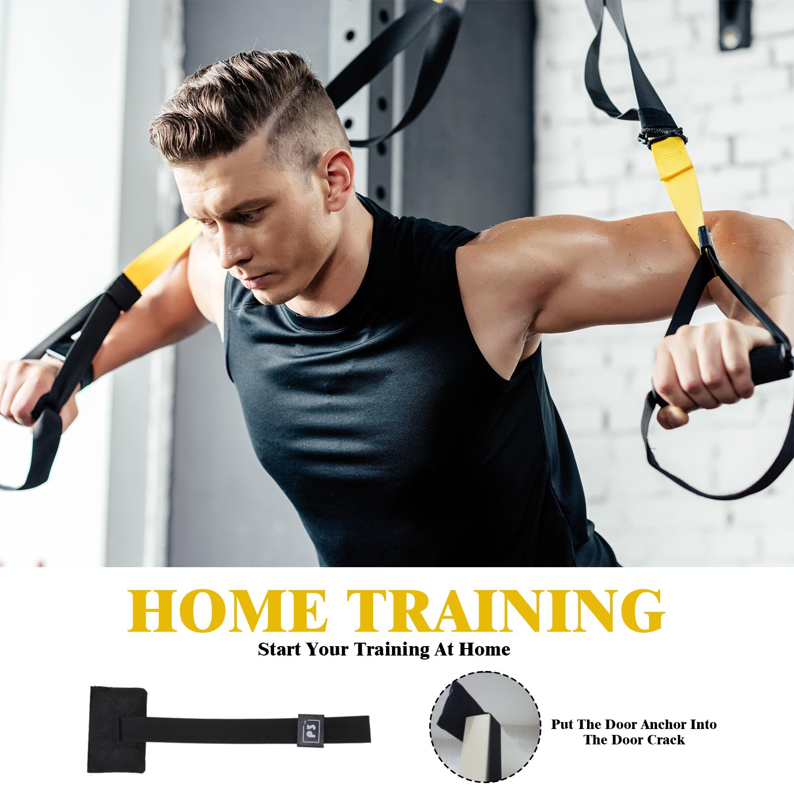 Allenamento Sospensione Sling Trainer Set, Allenamento in Sospensione, Kit per Allenamento a Sospensione, Regolabile, con Ancora per Porta, Adatto per Casa, Interni e Esterni