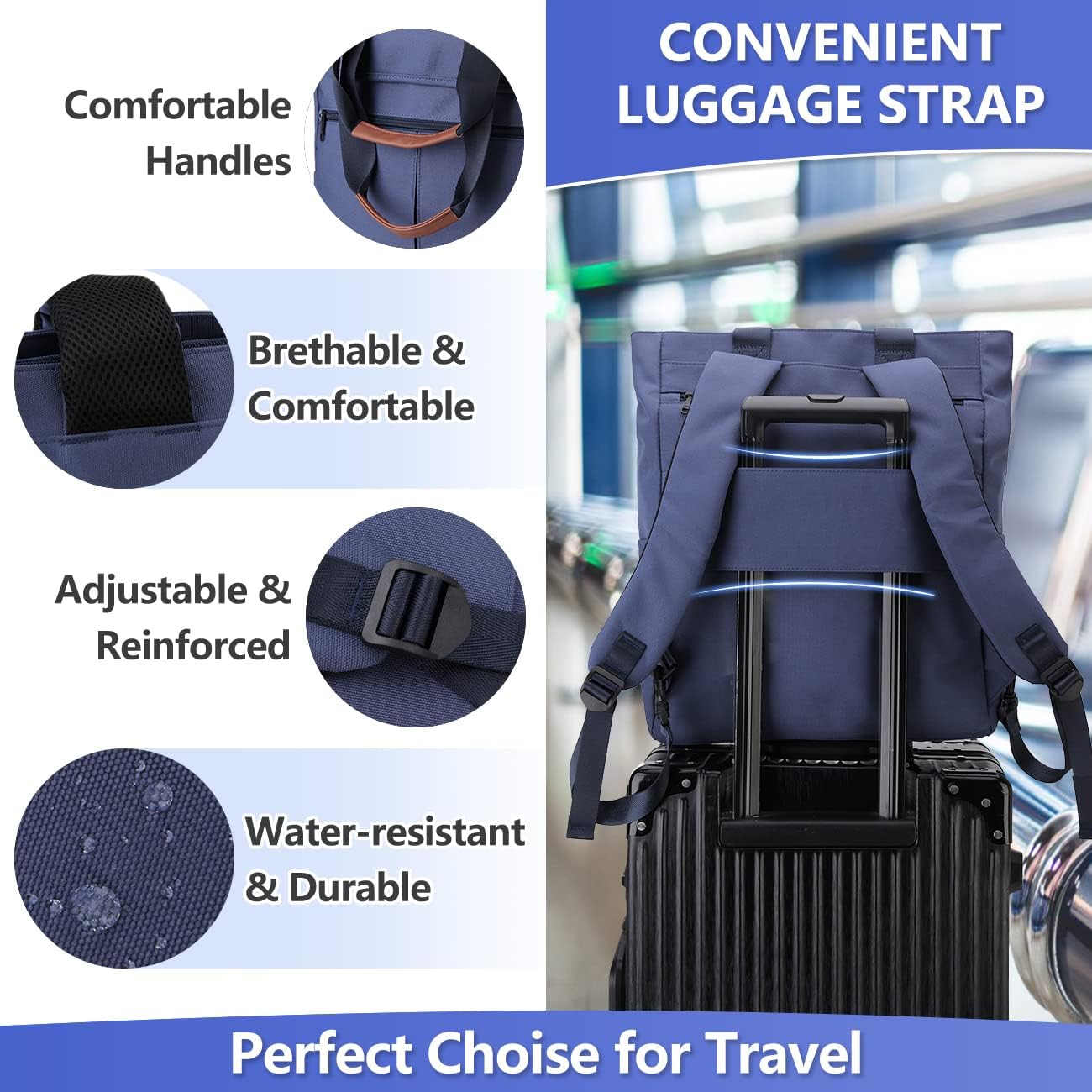 VX VONXURY Backpack for Women, 15.6 Inch Laptop Bag Water Resistant Convertible Backpack Purse for Work Travel (Blue-15Inch)