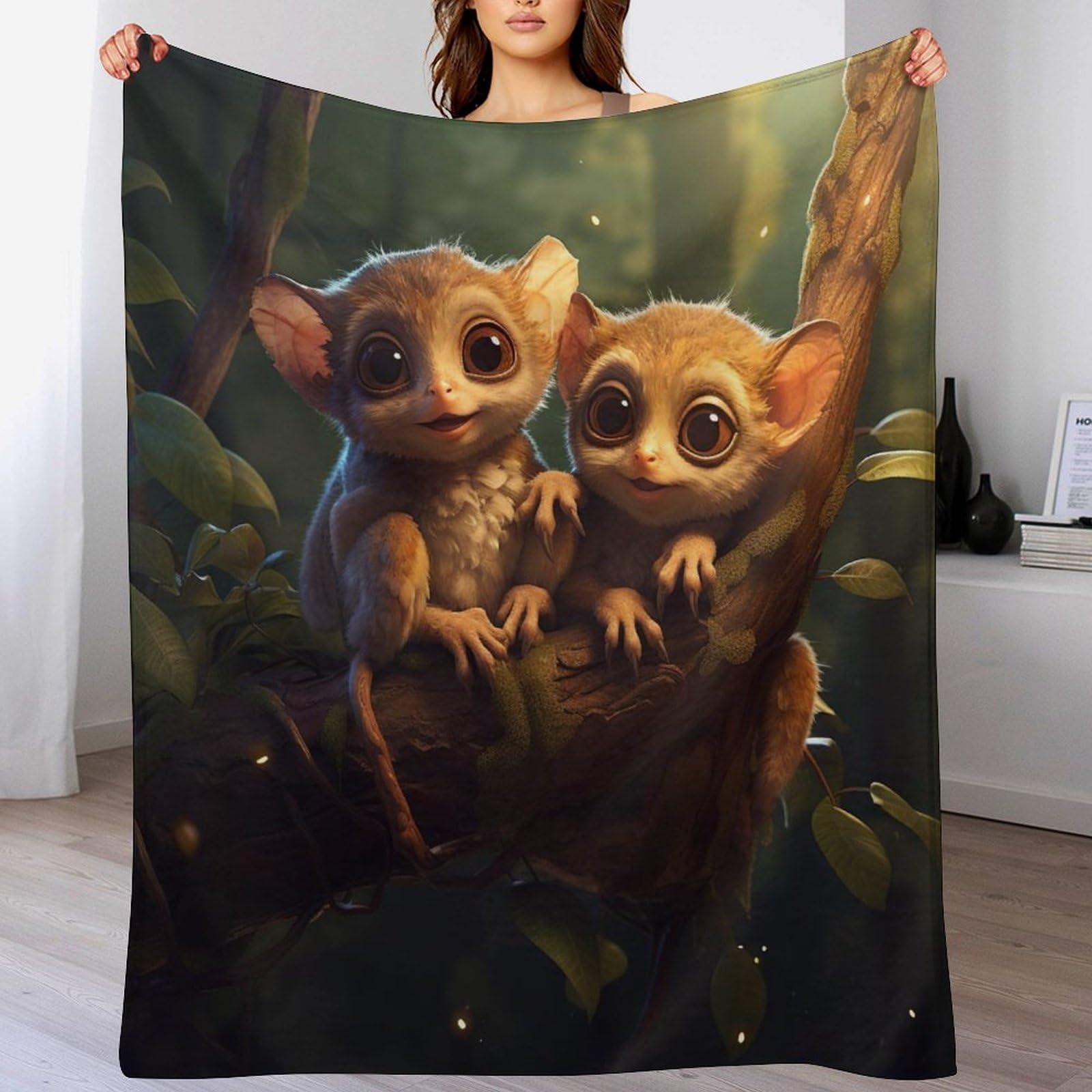 Couverture polaire en flannel Tarsier plaid douillet chaud pour canapé lit 100x130cm