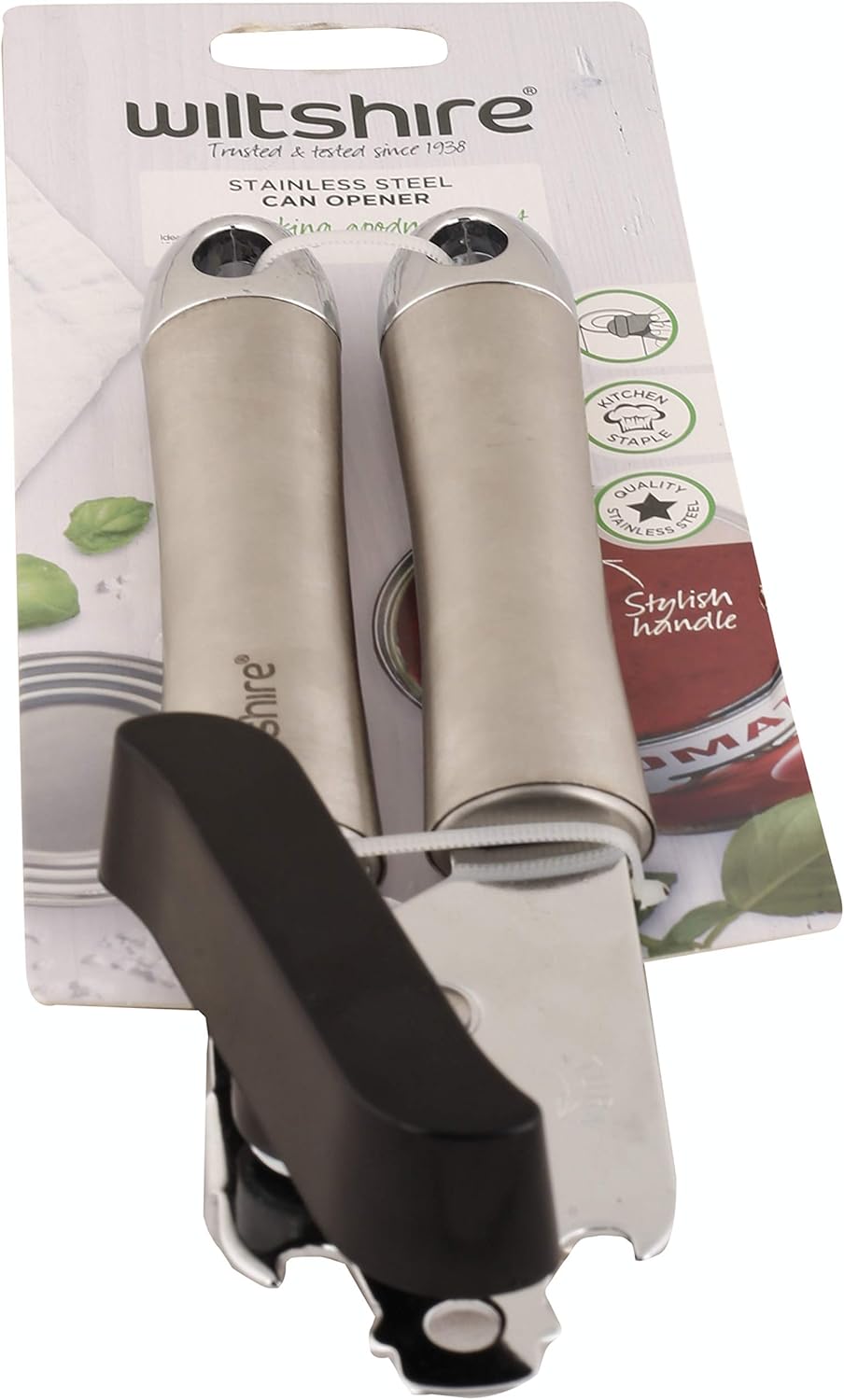 Wiltshire Can Opener, Industrial, Stainless Steel, Manual Tin Opener, with Built-in Bottle Opener, Kitchen Utensil, 9x27x5cm, Silver