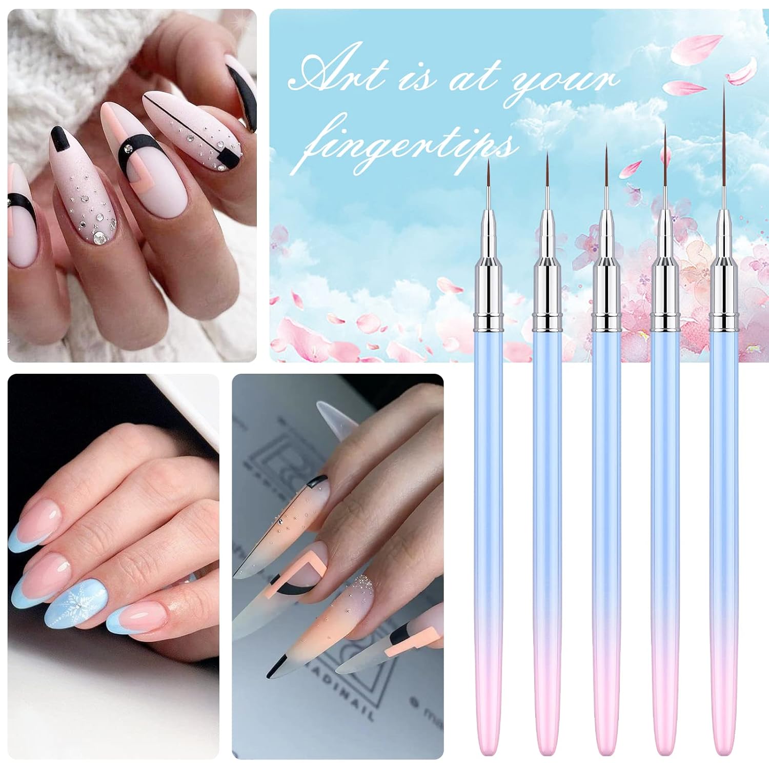 Nail Art Liner Brushes - Eptbsdu 5PC Nail Art Brush for Long Lines, Liner Brush UV Gel Polish Painting Nail Design Brush Metal Handle Nail Drawing Pens, Sizes 7/9/11/15/25mm : Beauty & Personal Care