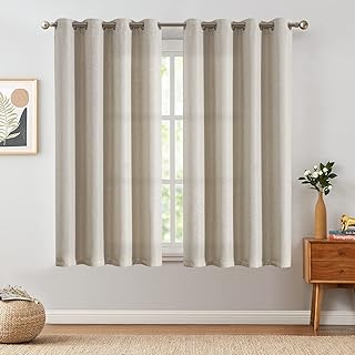 JINCHAN Linen Textured Curtains Living Room Thermal Curtains Room Darkening Thermal Insulated Curtains 63 Inches Long Grey...