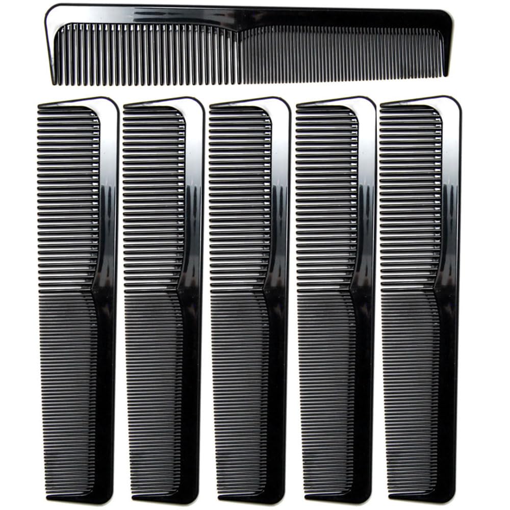 6 Pack - 9" Large Black Dressing Hair Dresser Combs Barber Comb SET - Styling Essentials Coarse/Fine Hair Combs