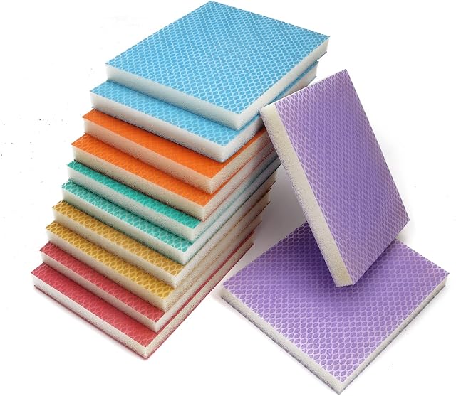 Sanding Sponges 12 Pack,Soft Flexible Wet Dry Sand Paper Brick,Hand Sanding Blocks, Fine Assortment Grade,PU Foam Sanding Pads for Wood, Crafts,Drywall,Metal,Paint,Auto Body Repair,Pottery