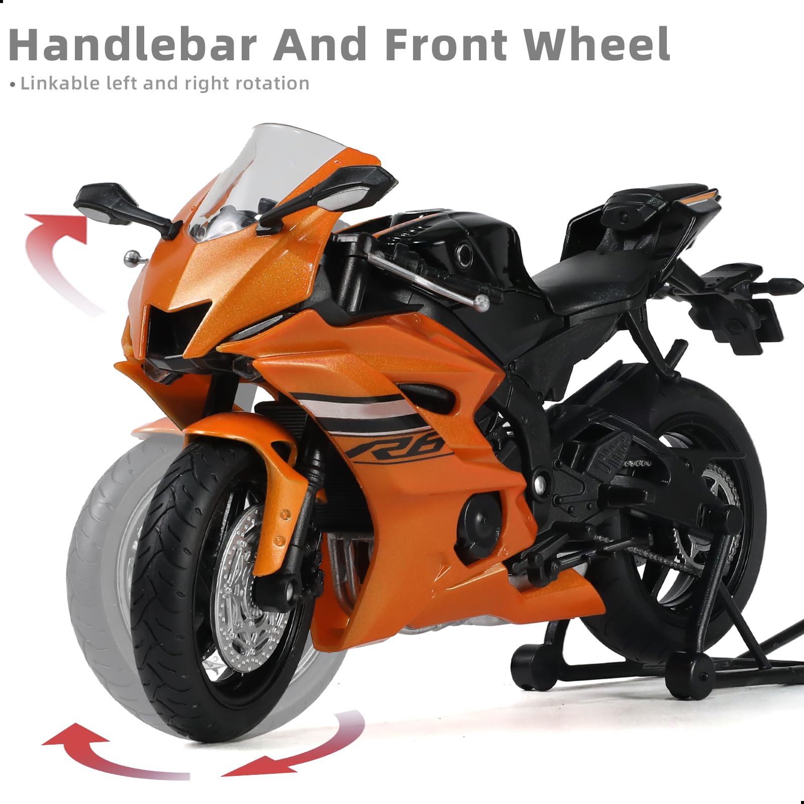 Risopen 1/12 Motorcycle Model Toy Compatible with Yamaha YZF-R6 1000R Die-Cast Alloy Motorcycle Model No Assembly Required Mini Racing Moto Collection Gift for Adults (Orange) - Image 3