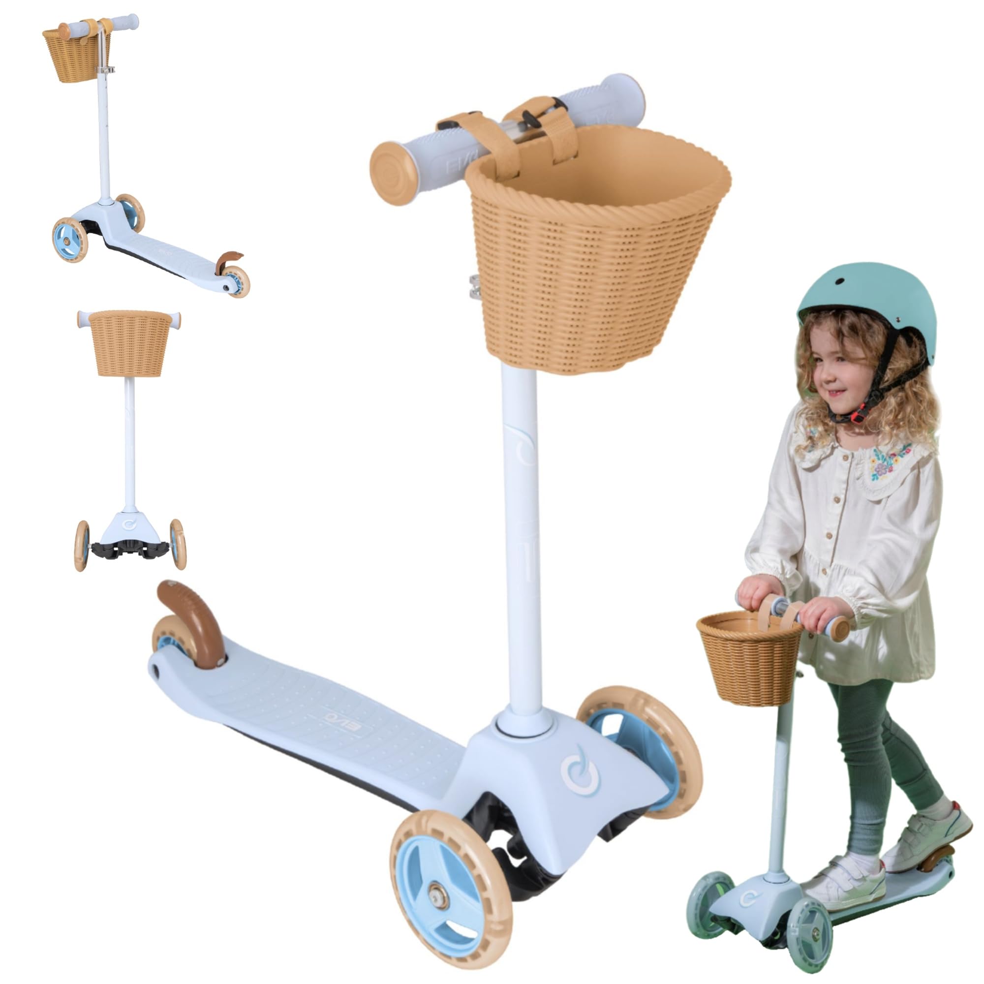 Evo Patinete Mini Cruiser con cesta, azul cielo