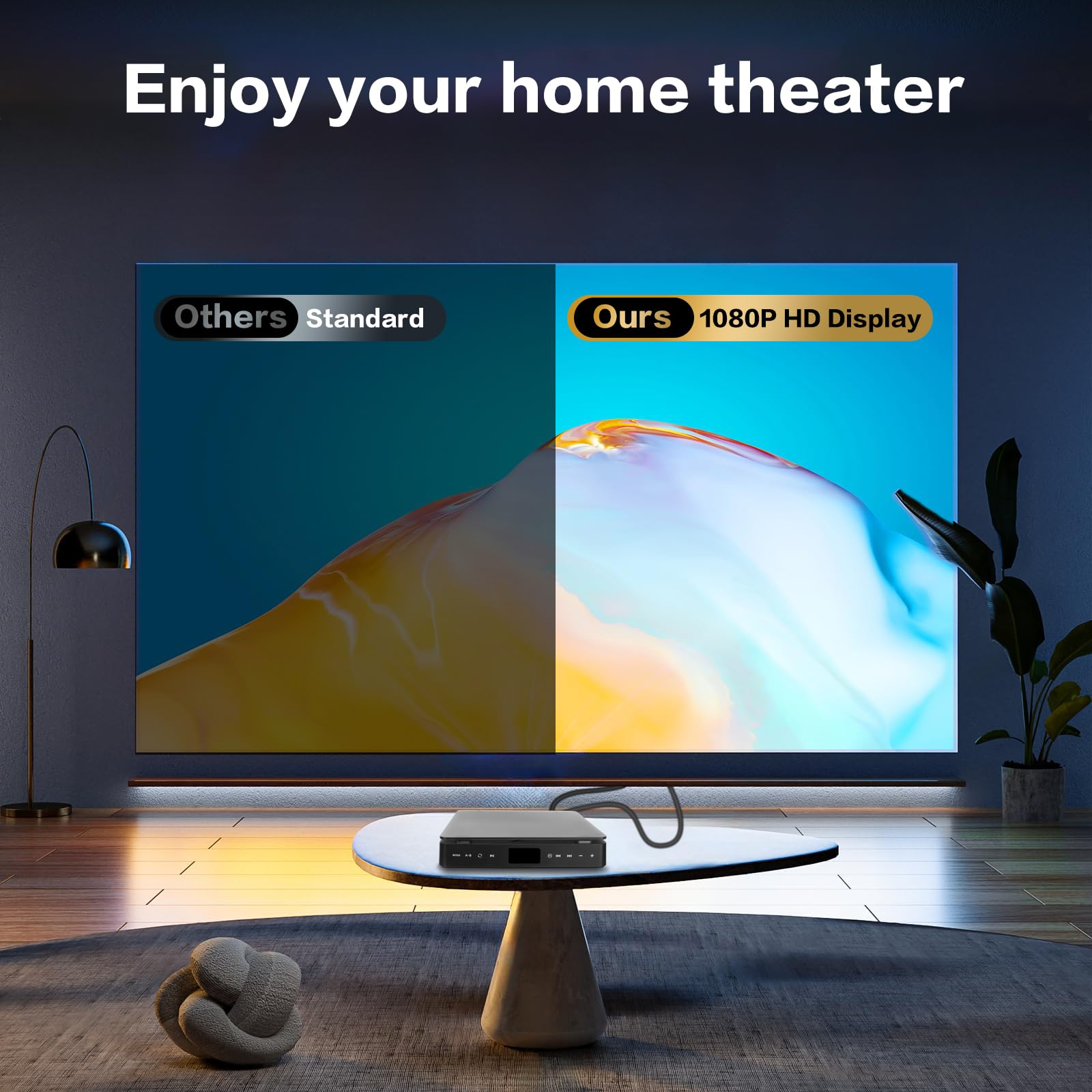 DVD-Player für Fernseher, HD 1080P, tragbarer CD-VCD-Hifi-Stereo-Video-Player, funktioniert für Projektor mit HDMI-Kabel-Fernbedienung und USB-Eingang