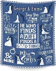 Custom Wedding Throw Blanket - Soft, Fuzzy & Warm - 40x50 Inches Marriage Prayer Blankets for Bride, Groom - Blue Modern Throws Gifts for Newlywed Couples