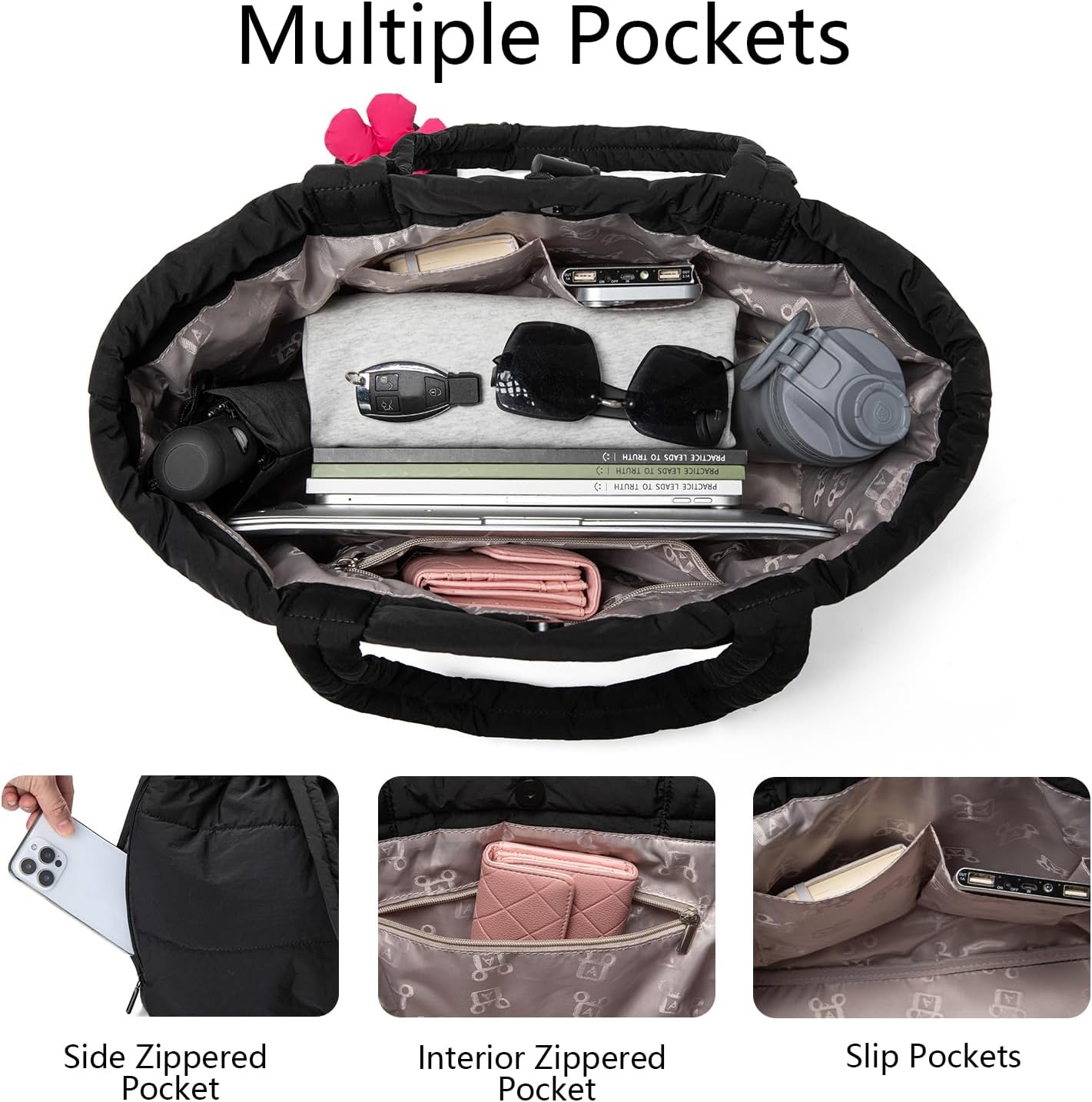 Tote Bag for Women Puffer Tote Bag Quilted Nurse Bag Cute Tote Handbag for Work School Tavel - Image 5