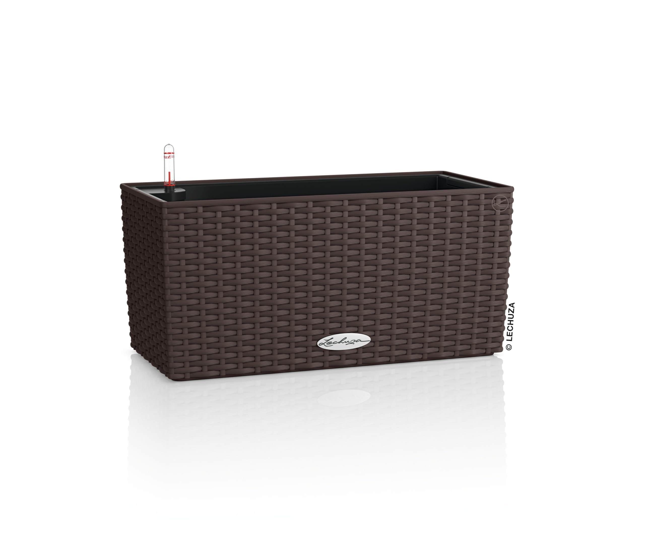 Lechuza - Balconera Cottage 40 Mocha Planter, Balcony Box with Watering System, Water Level Indicator and Plant Insert, Wicker Look, 40 x 19 x 19 cm, 15472 — image 1