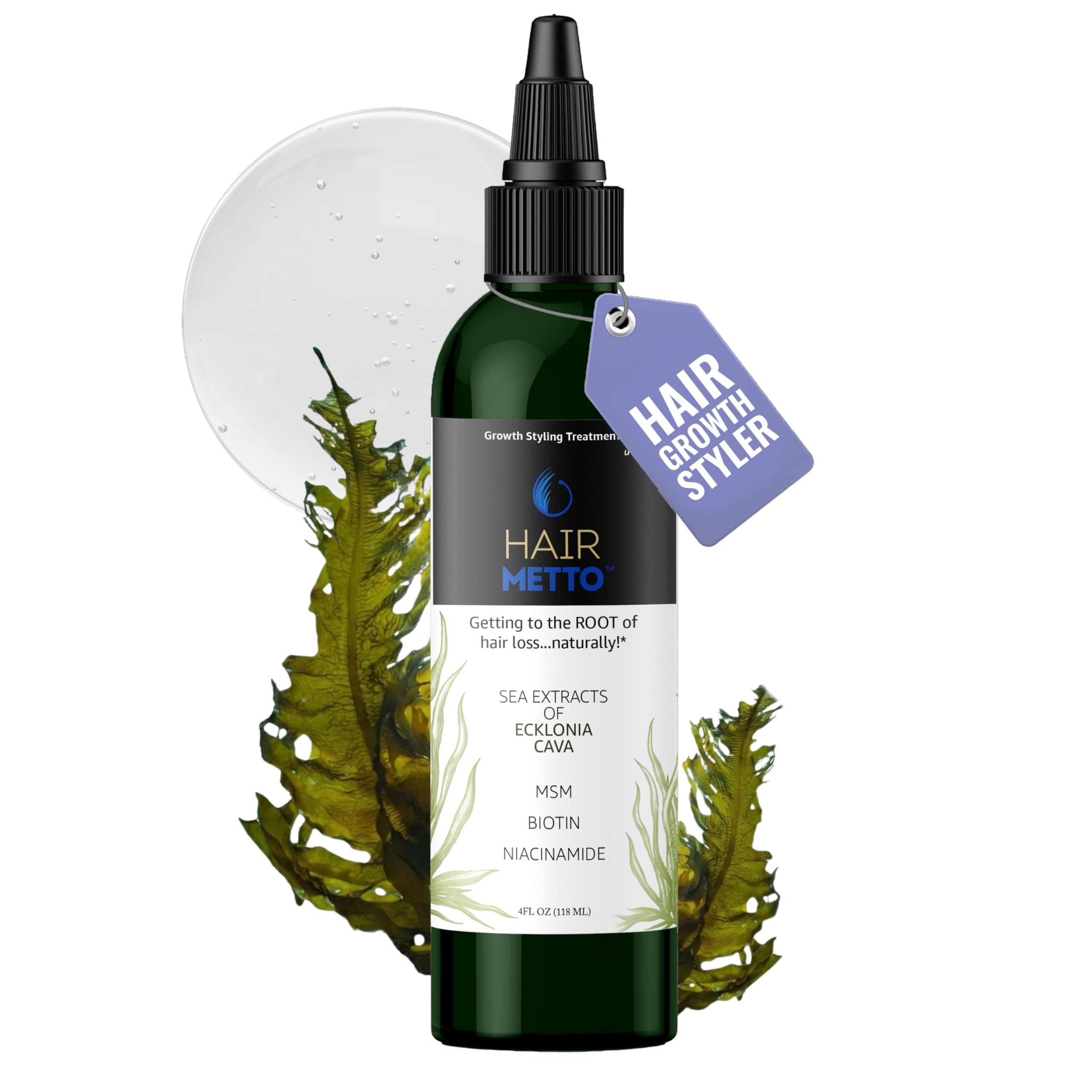 Ecklonia Cava Hair Serum - Growth Volumizer for All Hair Types, Flexible-Hold Styling Gel with MSM & Biotin for Women & Men, 4oz