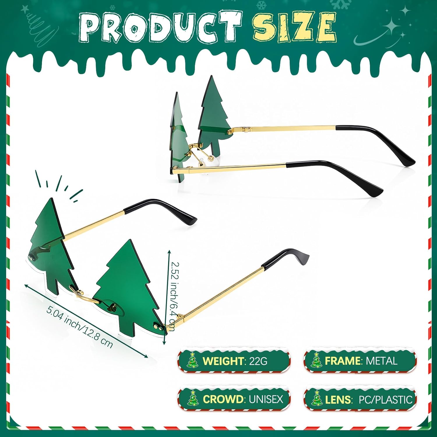 Kanayu 6 Pairs Snowflake Shamrock Shape Sunglasses Bulk for Adult Rimless Novelty Blue Green Glasses for Winter St. Patrick's - Image 3