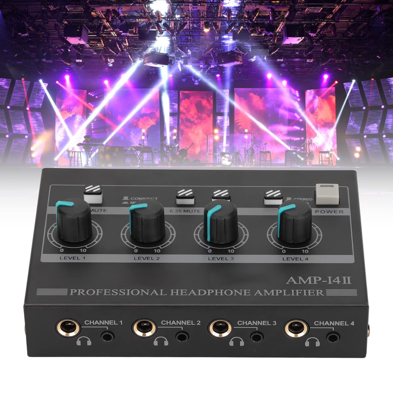Amplificateur de Casque Compact à 4 Canaux pour Scène de Studio avec Adaptateur 12 V (Prise UE)