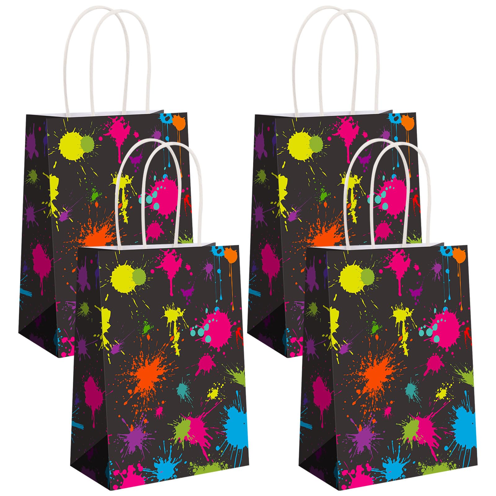 Lemicin 12 Pcs Neon Birthday Party Favor Glow in the Dark Party Gift Bags with Handles Neon Paper Snack Treat Goodie Bag Candy Gift Wrapping for Glow Themed Birthday Decoration Supplies — image 1