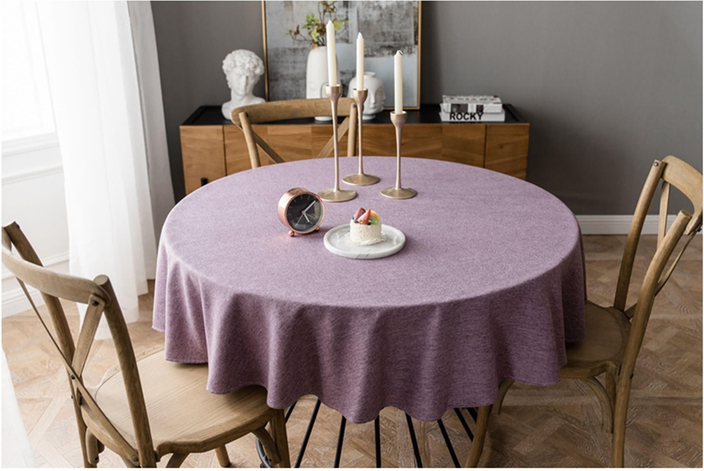 Tischdecke Rund Fleckabweisend 160CM,Tischdecke Modern Lila Einfarbig Polyester Tischdeko Hochzeit