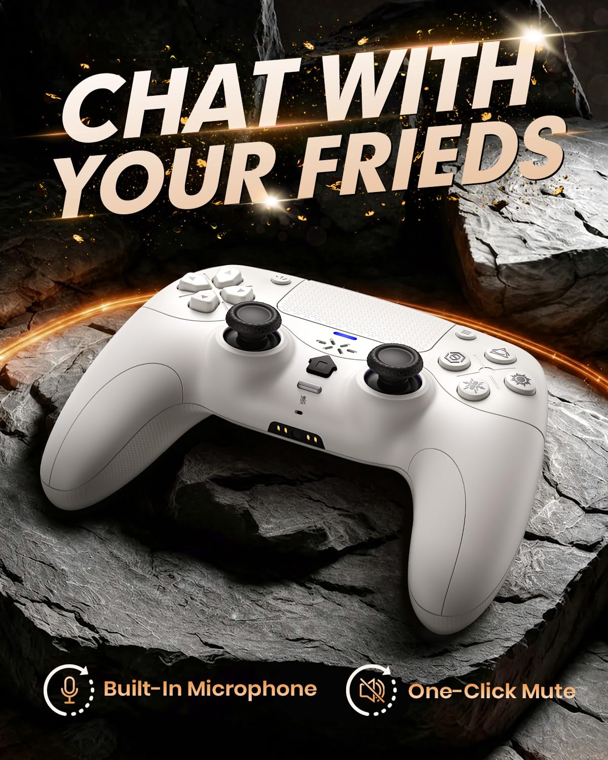 Gamrombo Wireless Controller für PS5/PC, mit Dynamischen Response Triggern, HD-lineare Vibration, 2000mAh-Akku, Integriertes Mikrofon, Lautsprecher & Stummschalt-Taste, 6-Achsen-Bewegungssteuerung