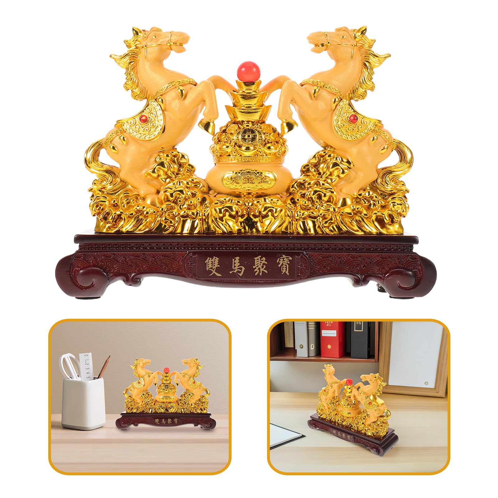 Chinesische Feng Shui Pferdestatue aus Kunstharz für Zuhause und Büro