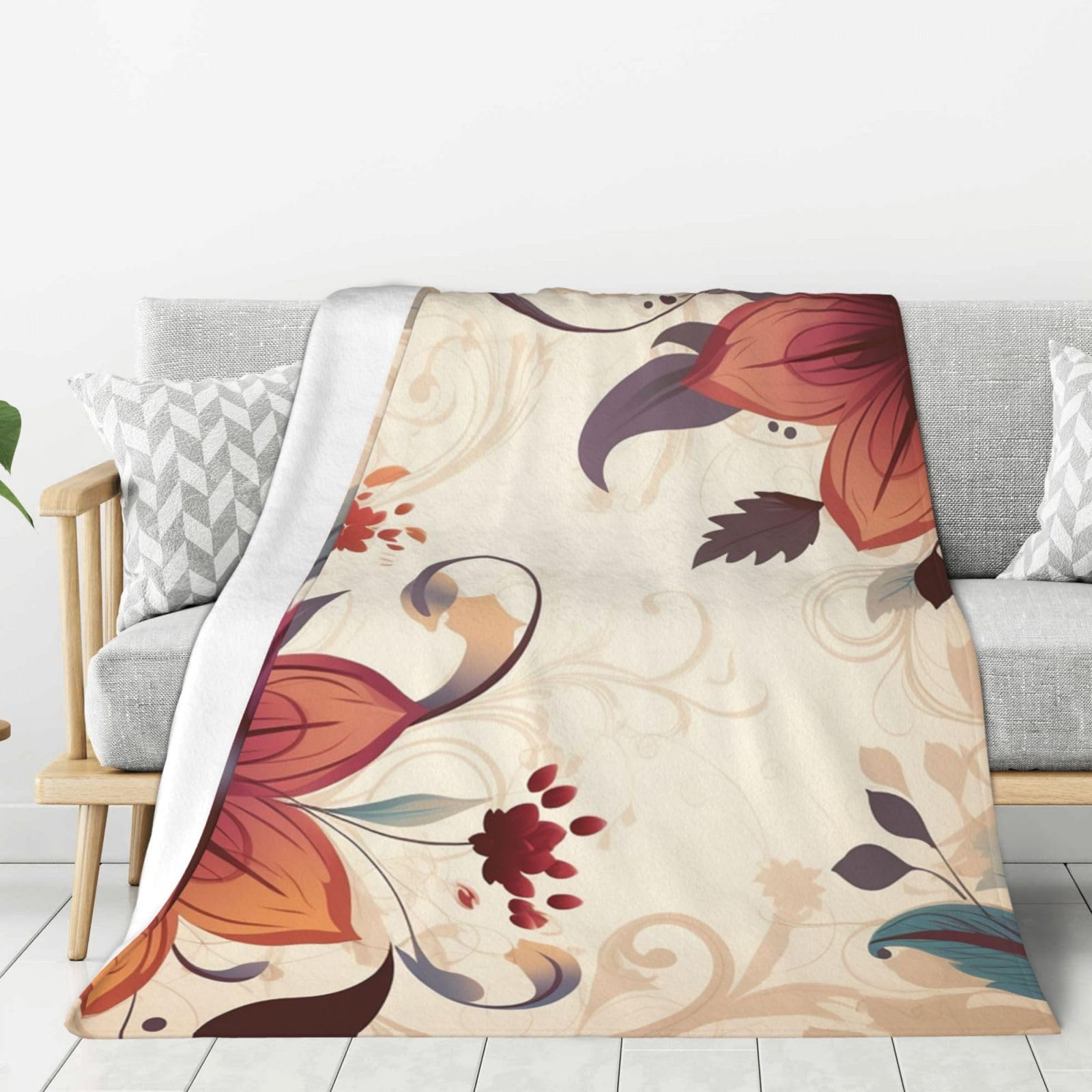 Couverture flanelle légère et chaude 203x152 cm pour lit motif floral