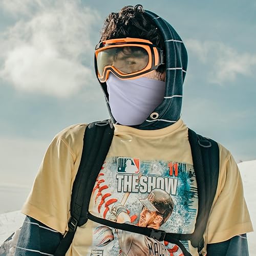 Vista 5 de Achiou - Pasamontañas, máscara facial, para hombres o mujeres, máscara de cara completa con capucha, para nieve, motocicleta, correr, clima frío