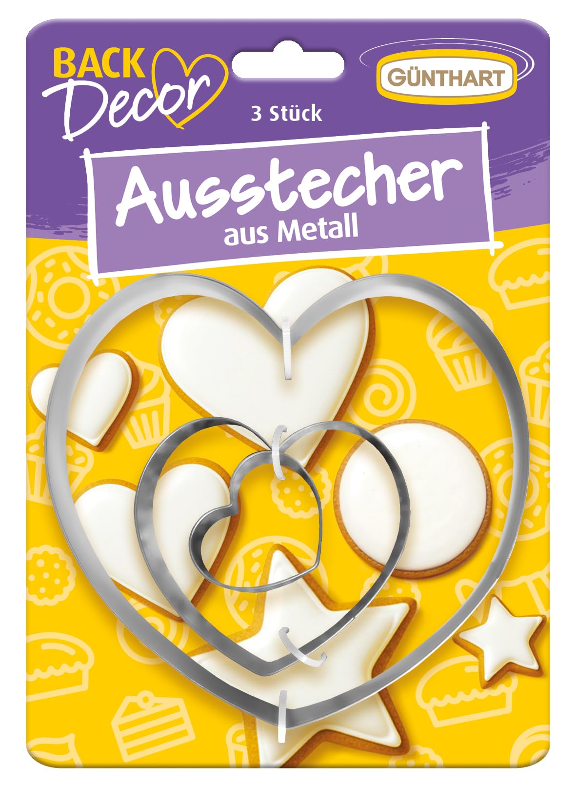 Günthart BackDecor 3 Ausstecher Set mit Herz, Stern und Kreis in je 3 verschiedene Größen, 1er Set (9 Stück)