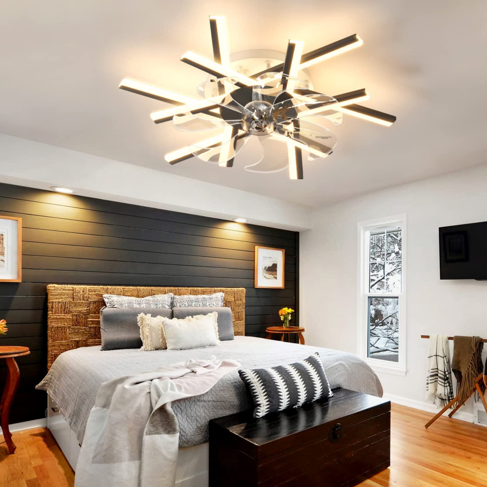YFouCnd I 60W Ceiling Fan with Light Quiet Ceiling Fan Lights with Remote Control APP Reversible DC 6 Speed Fan Light LED Dimmable Ceiling Fan Light for Living Room Bedroom Dining Room Office,Black