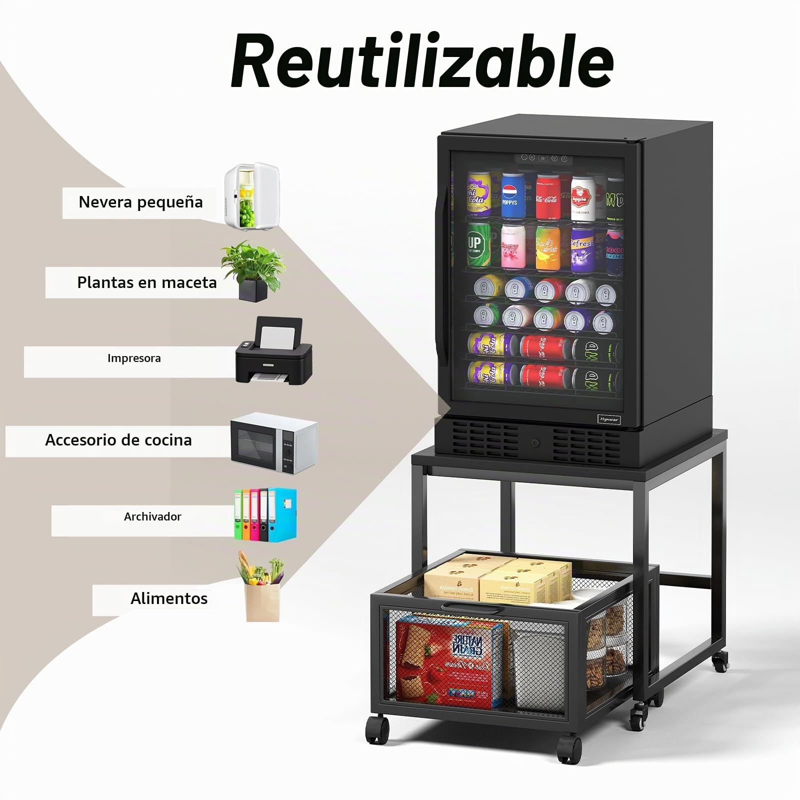 Mesa para Impresora con Ruedas, Soporte de Impresora, Stand de Impresora con Soporte de Almacenamiento, Carrito de Archivo Rodante de Gabinete con Ruedas, Mesa de Impresora Móvil Para el Hogar, Negro