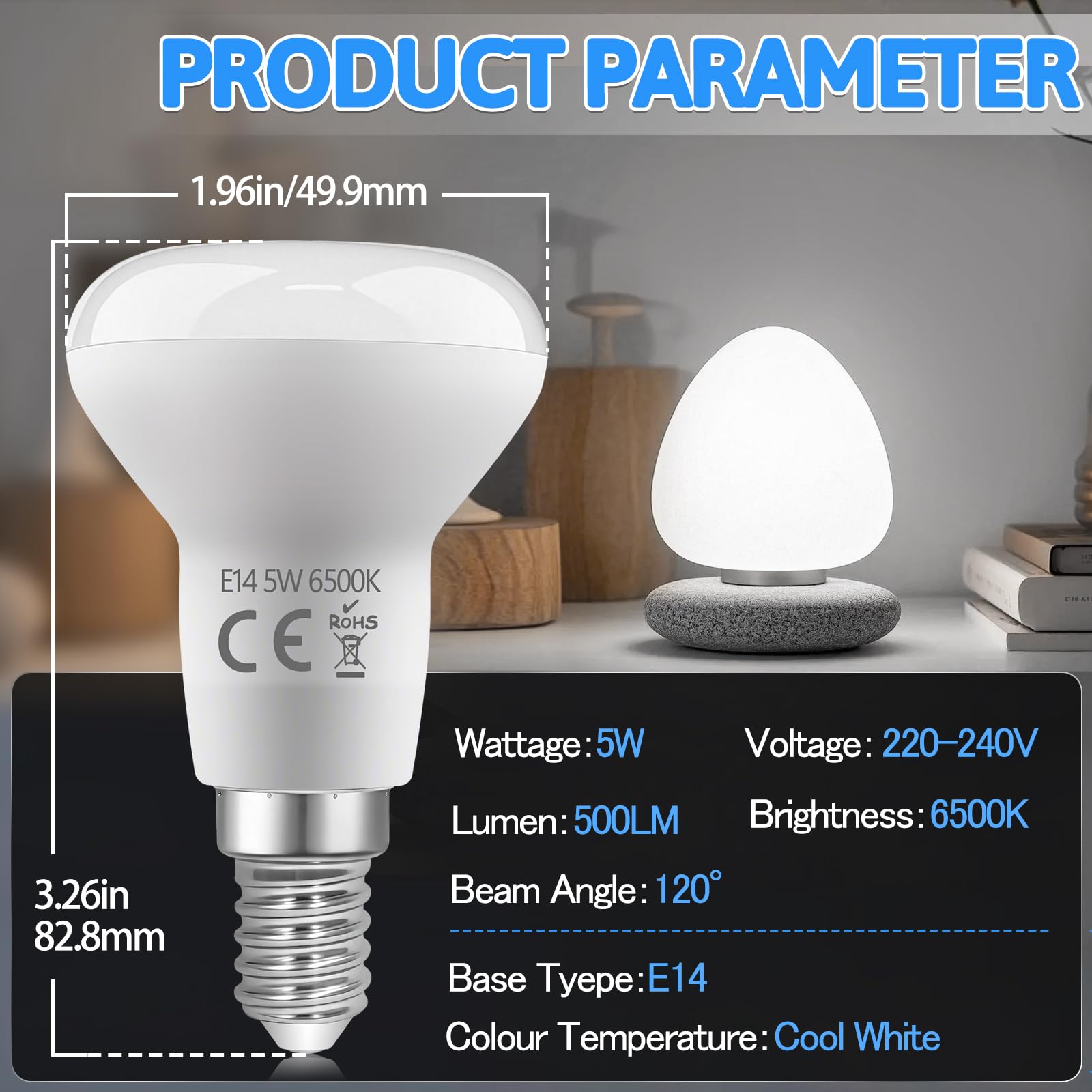 Blakapoo R50 E14 Reflector Bulb, SES Small Edison Screw 5W E14 LED Spotlight Bulb 40W Equivalent, 500LM, Cold White 6000K - Image 2