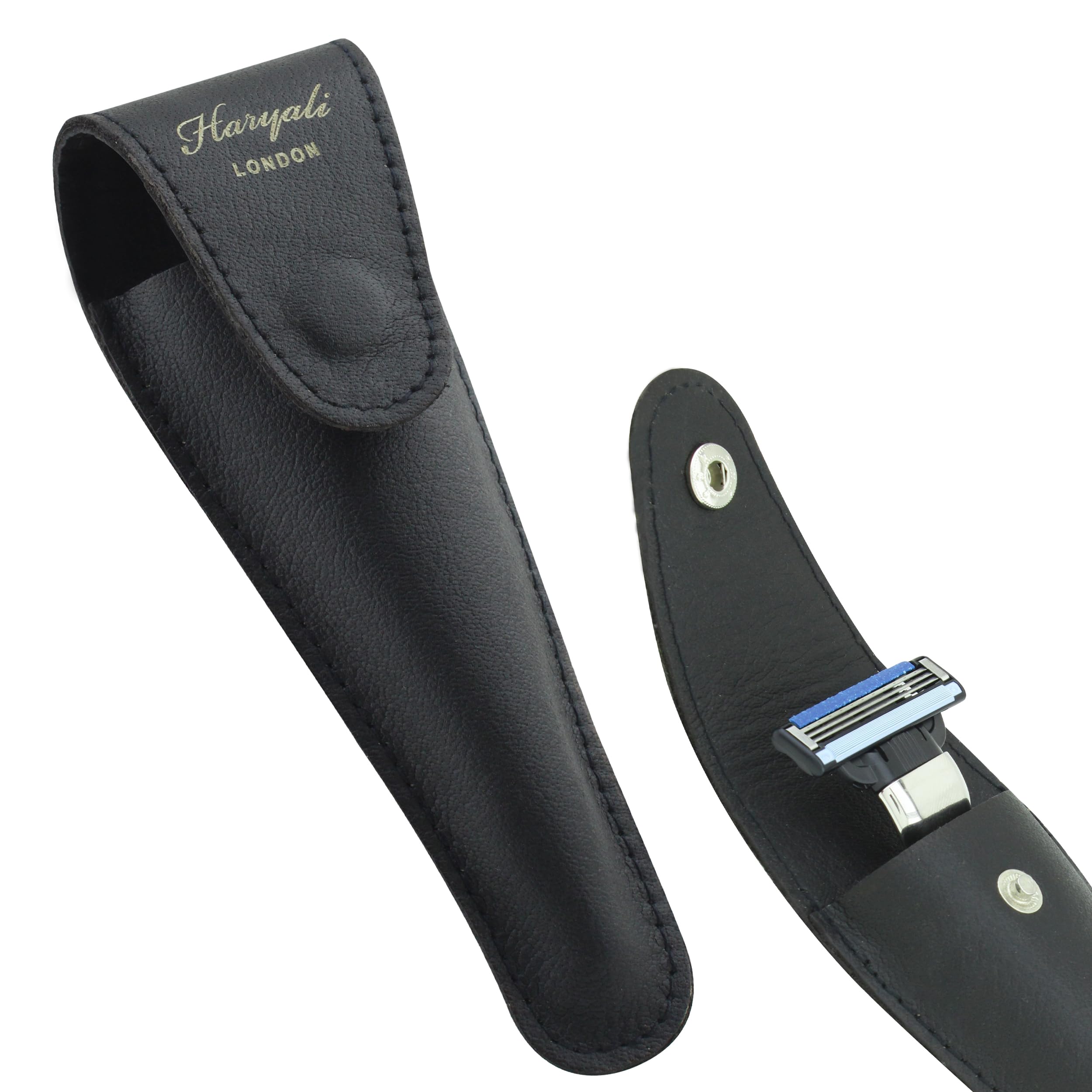 Haryali London Razor Case - Pure Leather Safety Razor Case - Triple Blade Shaving Razor Case - Travel Size Shaving Pouch Holder - Razor Cover for Men and Women, Black, 1 Count (Pack of 1)
