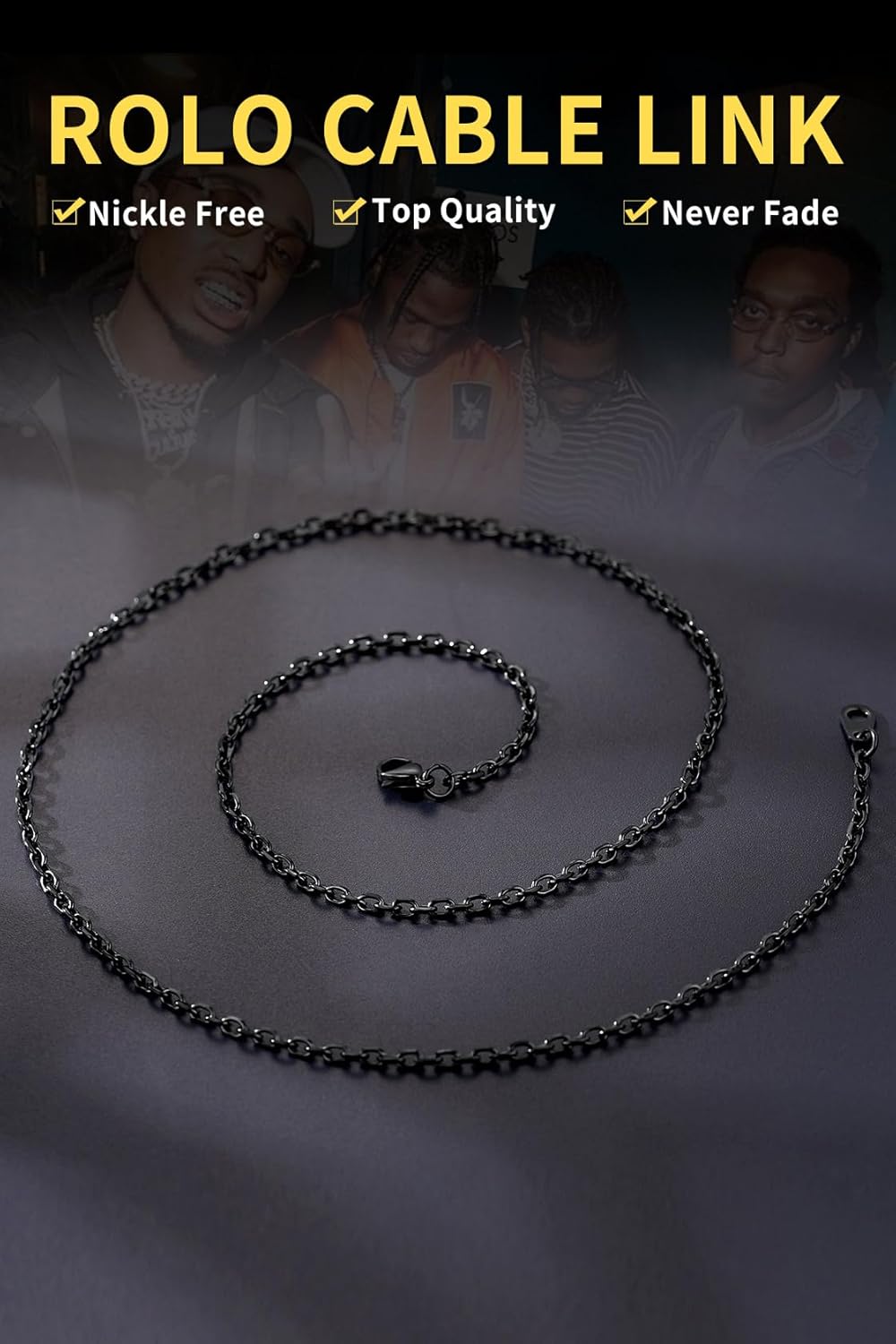 ChainsHouse Stainless Steel Cable Chain Necklaces for Men Women, 3mm/5mm/7mm/9mm/12mm 18K Gold/Black Plated Mens Cable Link Chains, 18"-30" Length - Send Gift Box - Image 4