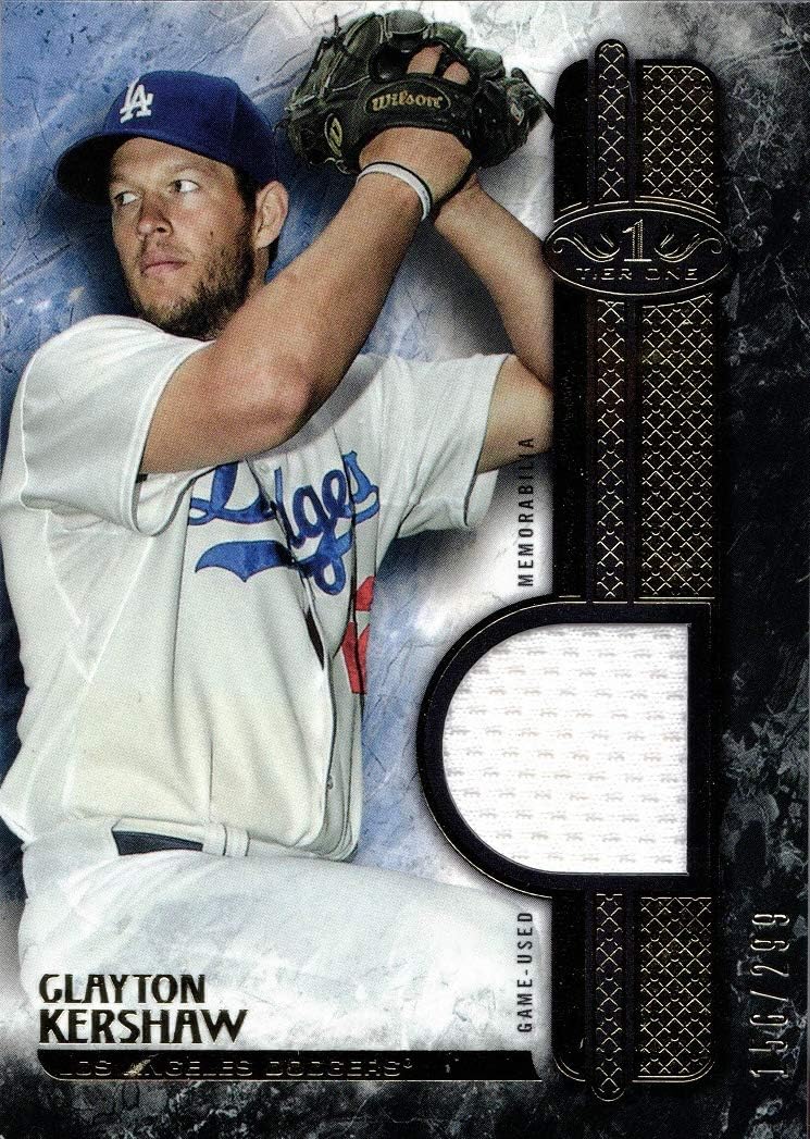 2016 Topps Tier One Relics #T1R-CKE Clayton Kershaw Game Worn Dodgers Jersey Baseball Card – Only 299 made!