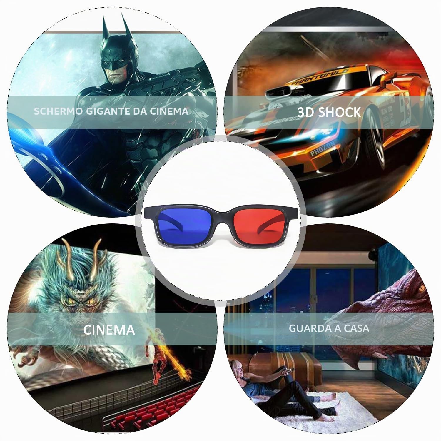 2occhiale rossi e blu, occhiali 3D, da sole 3D, lenti anti-appannamento e anti-graffio, adatti per spettacoli di luce, feste in vacanza, home theater, cinema