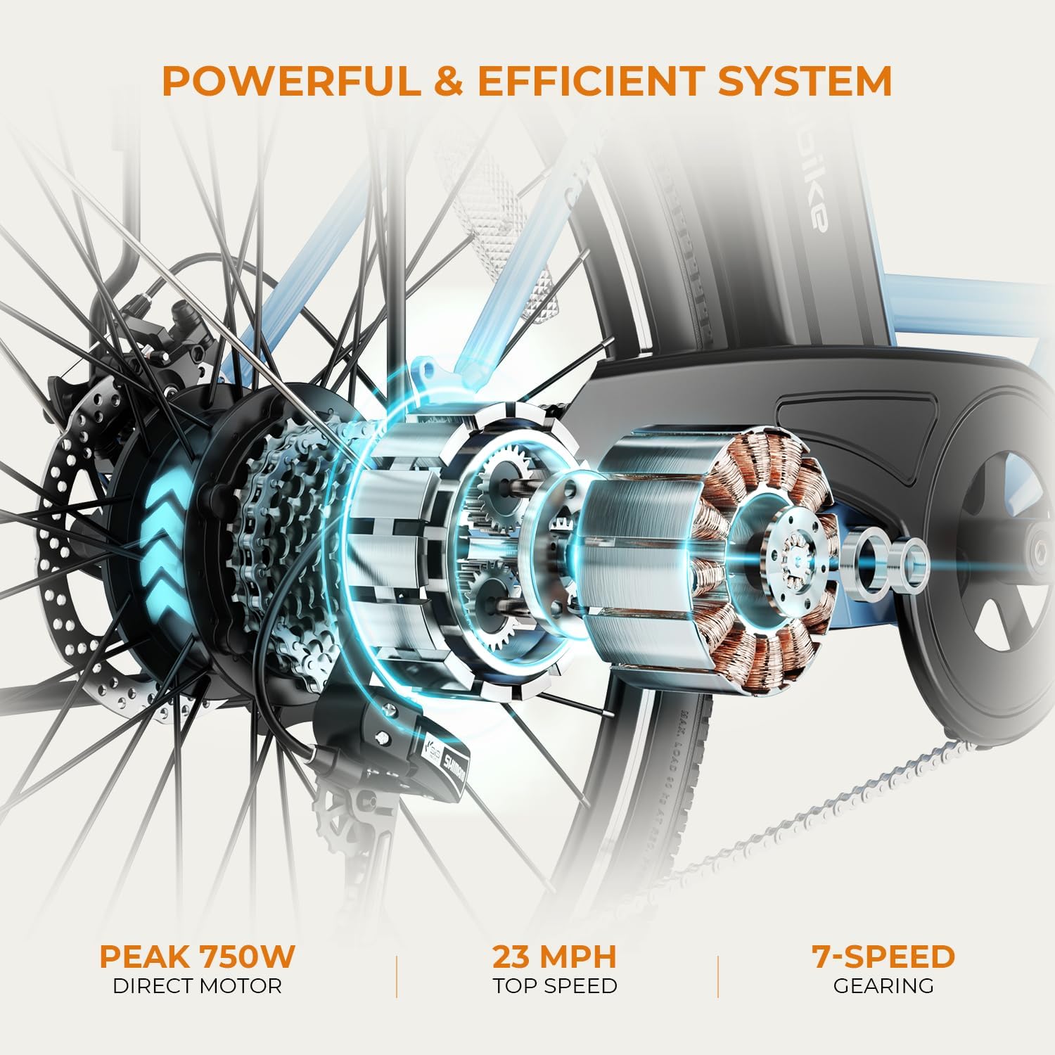 Diagram of Heybike electric bike motor and gearing system